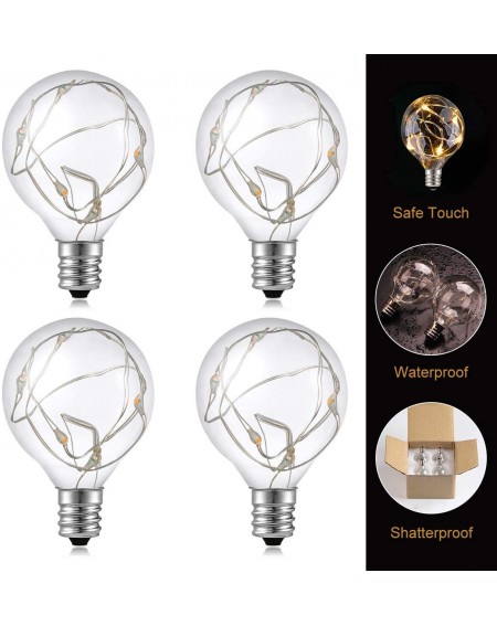 Indoor String Lights LED G40 Replacement Bulbs Pack of 4- E12 Candelabra Screw Base Clear Glass Globe Bulbs for Outdoor Indoo...