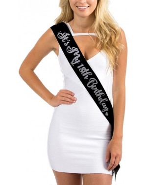 Adult Novelty Black It's My 18th Birthday Sash with Silver Glitter Lettering w/Small Silver Glitter Heart - 18th Birthday Sas...