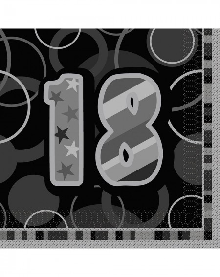 Tablecovers 28478 - Glitz Black 18th Birthday Paper Napkins- Pack of 16 - Black/Silver - CE1158AYV71 $8.08