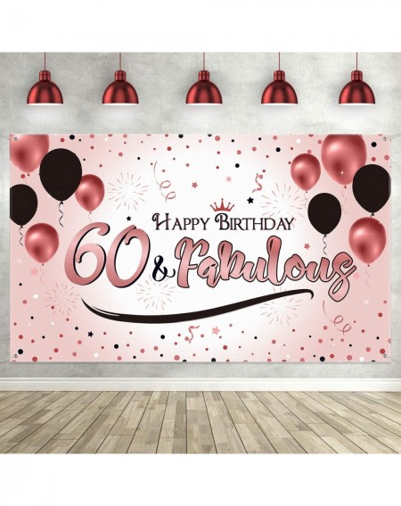 Photobooth Props 60th Rose Gold Birthday Party Decoration- Extra Large Fabric Sign Poster for Women 60th Anniversary Photo Bo...