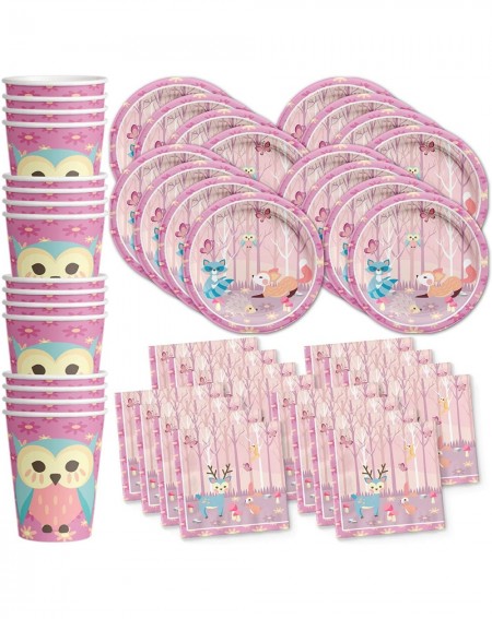 Party Packs Girl Woodland Animals Pink Birthday Party Supplies Set Plates Napkins Cups Tableware Kit for 16 - CT17YA2T3GY $28.09
