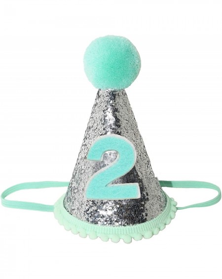 Party Hats Baby Boy 1st Birthday Cone Hat Headband Cake Smash First Birthday Party Supplies - Mint Silver 2 - CW19D0RZ7K3 $12.15