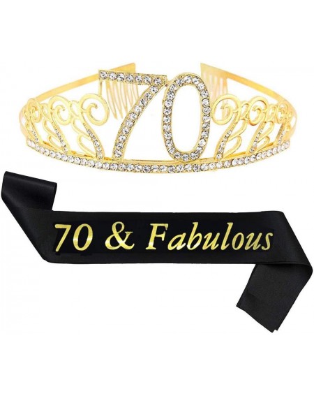 Favors 70th Birthday Sash and Tiara- 70 and Fabulous Satin Sash and Rhinestone Birthday Crown for Women 70th Birthday Decorat...