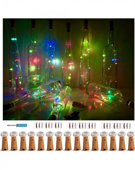 Indoor String Lights Wine Bottle Cork Lights 15Pack 10 LED/ 40 Inches Battery Operated Cork Shape Copper Wire Colorful Fairy ...