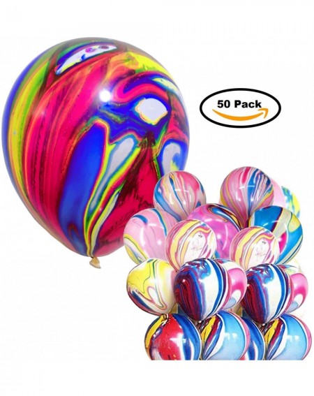 Balloons Rainbow Tie Dye Balloon Decorations - Set Of 50 Colorful Marble Agate Party Balloons In A Decoration Pack - CB196S0X...