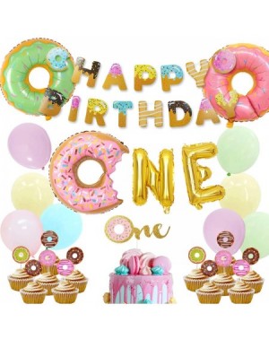 Balloons Donut 1st Birthday Party Supplies - Donut One Foil Balloon Cupcake Toppers Happy Birthday Banner for First Birthday ...