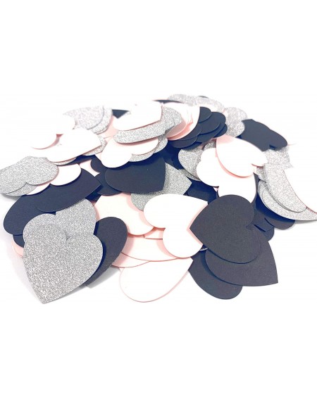 Confetti 200pcs Heart Romanitc Glitter Paper Confetti- Party Table Floor Decoration- 1.18in- Pink & Black & Silver - Pink&bla...