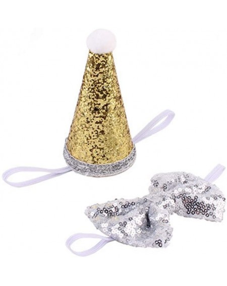 Party Hats Glitter Dog First Birthday Cone Hat Mini Doggy Cat Kitty Birthday Party Hats - Silver - CZ18IDMULOT $20.43