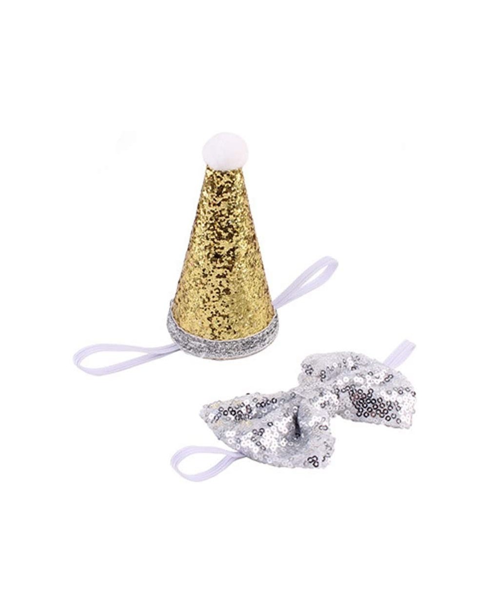 Party Hats Glitter Dog First Birthday Cone Hat Mini Doggy Cat Kitty Birthday Party Hats - Silver - CZ18IDMULOT $10.35
