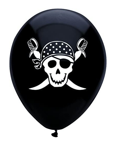Balloons Pirate Printed Latex Balloons- 12-Inch Round- 8-Count- Pitch Black- 8 CT - Pirates - CZ117WE5PLX $12.39