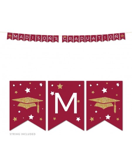 Favors Burgundy Maroon and Gold Glittering Graduation Party Collection- Personalized Hanging Pennant Party Banner with String...