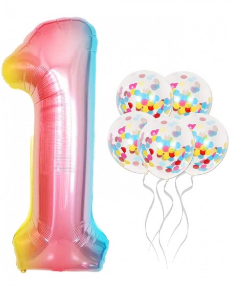Balloons Rainbow Number 1 Balloon Set - Large- 40 Inch - Confetti Latex Balloons- Pack of 5 - Colorful Gradient 1 Birthday Ba...