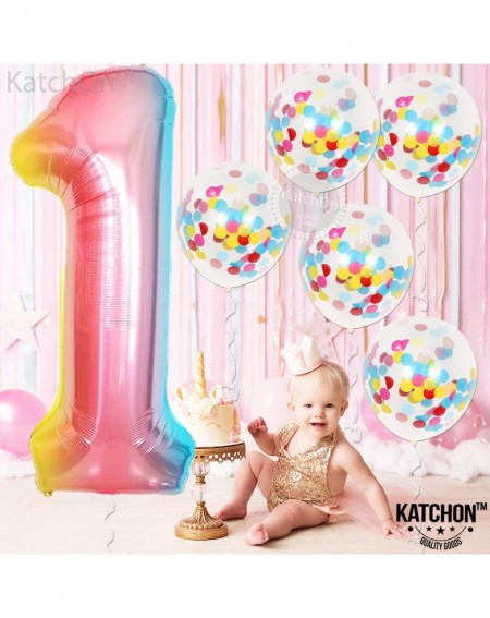 Balloons Rainbow Number 1 Balloon Set - Large- 40 Inch - Confetti Latex Balloons- Pack of 5 - Colorful Gradient 1 Birthday Ba...