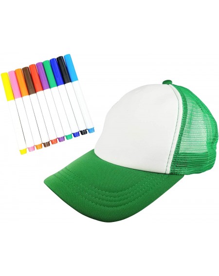 Hats Design-A-Hat Custom Trucker DIY Party Hat and Fabric Marker Set Green - Green - CF187KSXD6S $19.48