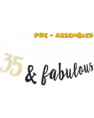 Banners 35 & Fabulous Black and Gold Glitter Bunting Banner 35 Years Old Happy 35th Birthday Anniversary Party Decorations. -...