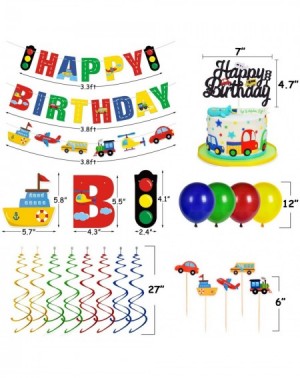 Balloons Transportation Happy Birthday Party Decoration Set- Car Bus Train Plane Ship Banner Photo Props Vehicle Cupcake Topp...