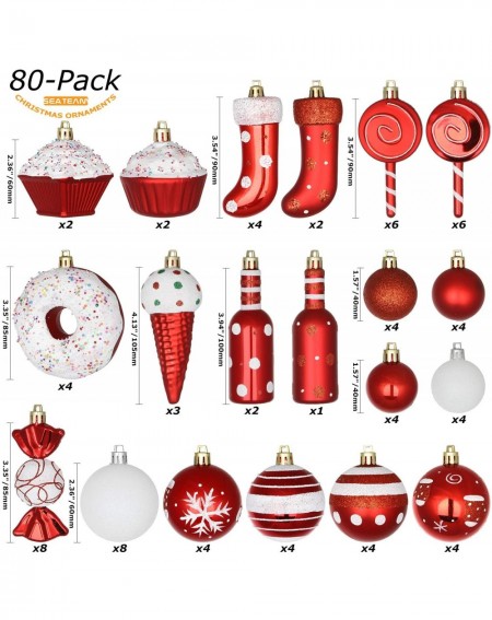 Ornaments 80-Pack Assorted Shatterproof Christmas Ball Ornaments Set Decorative Baubles Pendants with Reusable Hand-held Gift...