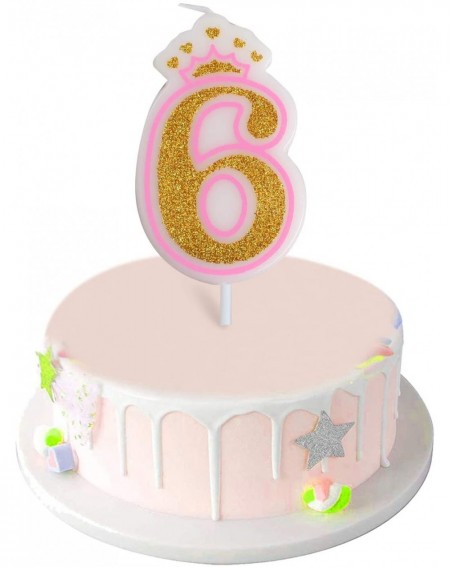 Cake Decorating Supplies Number 6 Giltter Candle-Number 0-9 Birthday Candle for Girl Boy Birthday Cake Topper Decoration(Pink...
