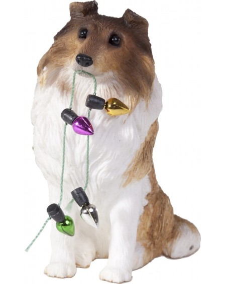 Ornaments Sable Collie Holding Holiday Lights Christmas Ornament - CI114YEMFE9 $13.03