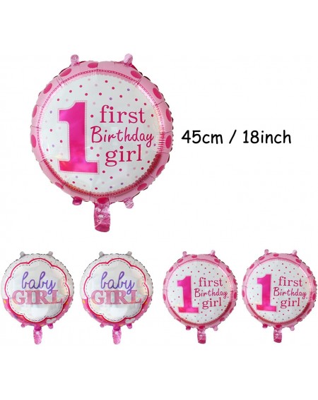 Banners 1st Birthday Decoration- Inflatable Helium Foil Balloons Baby Girls Birthday Party Air Balloons Set Supplies for Baby...