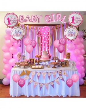 Banners 1st Birthday Decoration- Inflatable Helium Foil Balloons Baby Girls Birthday Party Air Balloons Set Supplies for Baby...