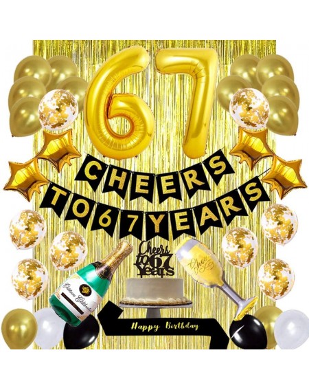 Balloons Gold 67th Birthday Decorations Kit- Cheers to 67 Years Banner Balloons 67th Cake Topper Birthday Sash Gold Tinsel Fo...