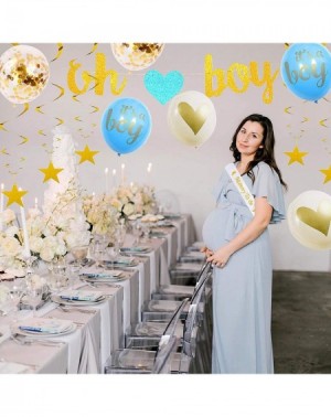 Party Packs Baby Shower Decorations for Boy-Blue and Gold Baby Reveal Party Supplies-Oh Boy Balloons-Gold Stars Swirls-Gold C...