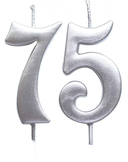 Birthday Candles Silver 75th Birthday Numeral Candle- Number 75 Cake Topper Candles Party Decoration for Women or Men - CW18T...