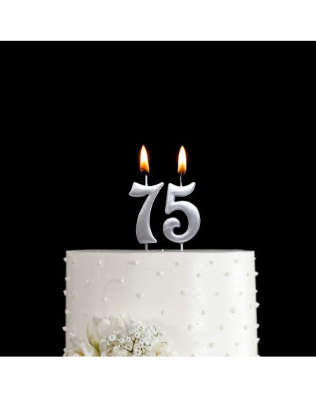 Birthday Candles Silver 75th Birthday Numeral Candle- Number 75 Cake Topper Candles Party Decoration for Women or Men - CW18T...