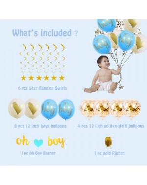 Party Packs Baby Shower Decorations for Boy-Blue and Gold Baby Reveal Party Supplies-Oh Boy Balloons-Gold Stars Swirls-Gold C...