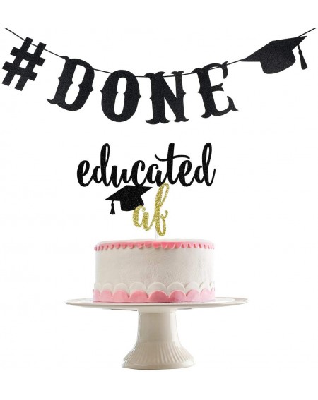 Banners Black Glittery Done Banner and Black Glittery Educated Af Cake Topper- 2020 Graduate Party Decorations Supplies-Gradu...