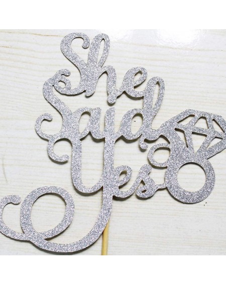 Cake & Cupcake Toppers She Said Yes with Diamond Ring Cake Topper for Bridal Shower Engagement Wedding Party Decorations Silv...