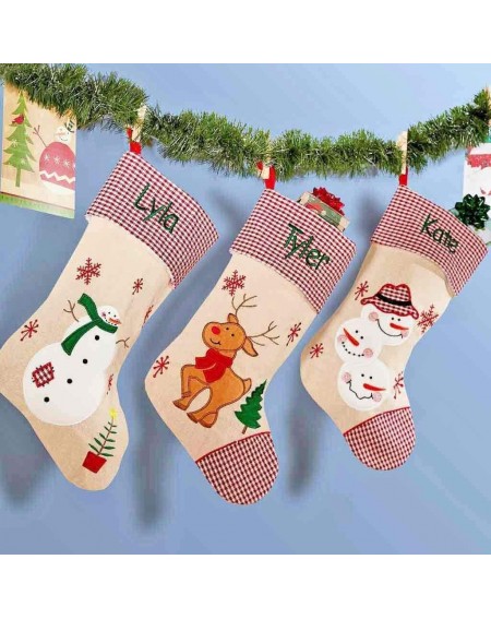 Stockings & Holders Personalized Festive Plaid Burlap Christmas Stocking (Reindeer) - Reindeer - C818LRA9XX0 $20.28