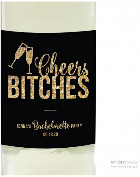 Banners & Garlands Cheers Bitches Bachelorette Party Collection- Personalized Wine Bottle Label Stickers- 20-Pack- Bespoke Cu...