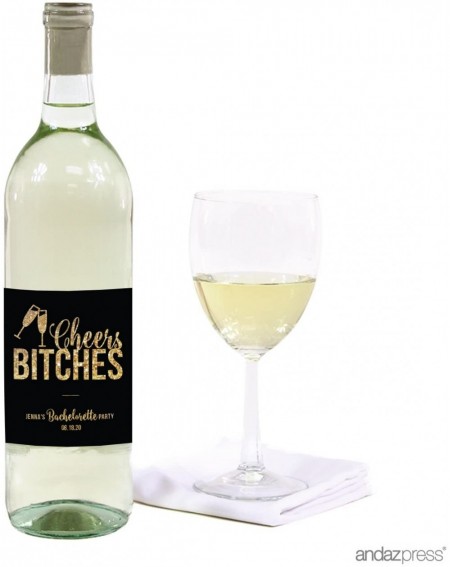 Banners & Garlands Cheers Bitches Bachelorette Party Collection- Personalized Wine Bottle Label Stickers- 20-Pack- Bespoke Cu...