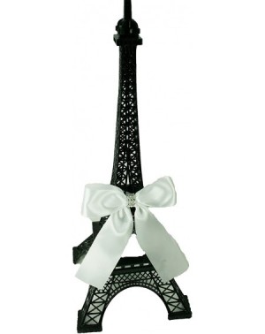 Centerpieces 6" Tall Black Metal Eiffel Tower Cake Topper with Satin Bow Designed with Rhinestones Choose Bow Color - White B...