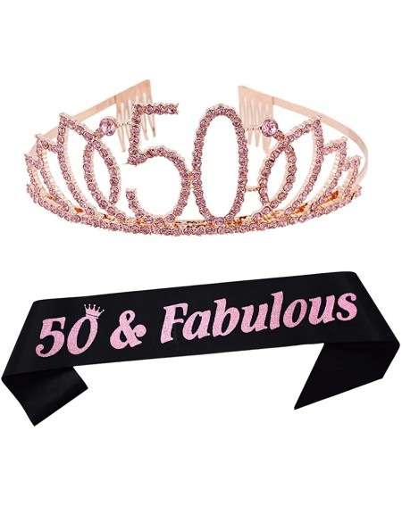 Party Packs 50th Birthday Tiara and Sash Happy 50th Birthday Party Supplies 50 Fabulous Black Glitter Satin Sash and Crystal ...