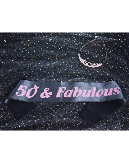 Party Packs 50th Birthday Tiara and Sash Happy 50th Birthday Party Supplies 50 Fabulous Black Glitter Satin Sash and Crystal ...
