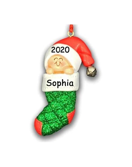 Ornaments Personalized 2020 Baby's First Christmas Baby with Santa Hat in Glitter Stocking Christmas Tree Ornament with Custo...