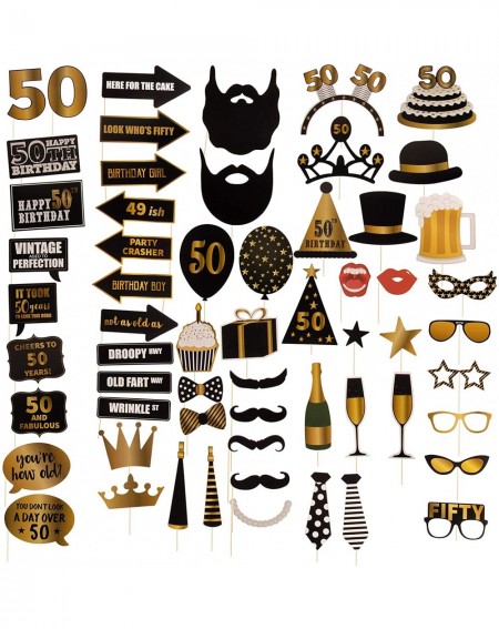 Photobooth Props 50th Birthday Photo Booth Props - 60-Pack Birthday Party Supplies- Selfie Props- Party Favors for Cocktail P...