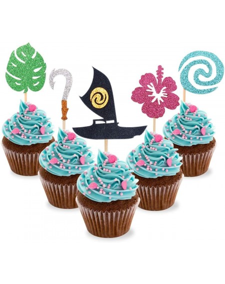 Cake & Cupcake Toppers 30pcs Moana Inspired Cupcake Toppers Birthday Party Decoration Boat Sail Swirls Hooks Hawaiian Flower ...