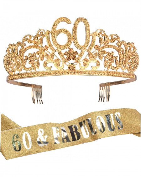 Party Packs 60th Birthday Gifts for Women- 60th Birthday Tiara and Sash- HAPPY 60th Birthday Party Supplies- 60 Fabulous Blac...