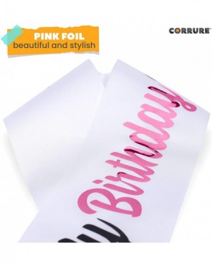 Favors Birthday Sash for Women - Soft Satin White Sash with Pink Foil - Happy Birthday Sash for 'Birthday Girl'- Birthday Men...