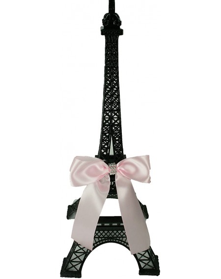 Centerpieces 6" Tall Black Metal Eiffel Tower Cake Topper with Satin Bow Designed with Rhinestones Choose Bow Color - Light P...