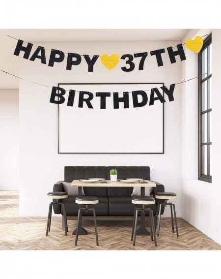 Banners & Garlands Happy 37th Birthday Banner Black Glitter 37 Years Old Bday Anniversary Party Decoration Sign for Women Men...