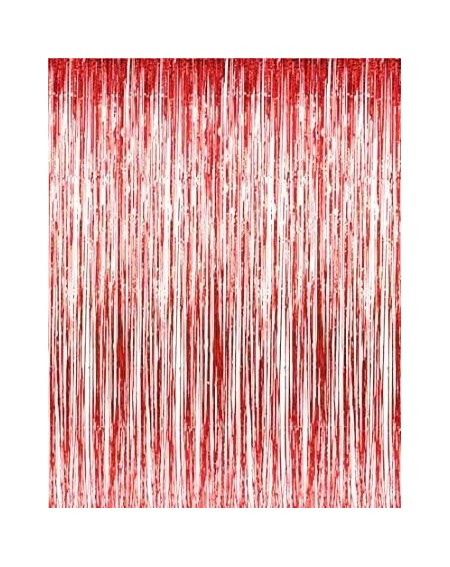 Photobooth Props 2pack 3.3 ft x 9.8 ft Metallic Tinsel Foil Fringe Curtains for Party Photo Backdrop Wedding Decor(2pack- red...