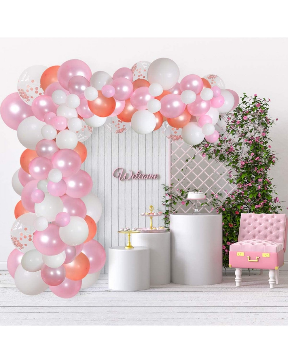 Balloons Balloon Garland Arch Kit - Rose Gold Pink and White Balloon Garland with Inflator Pump - for Baby Shower- Wedding an...