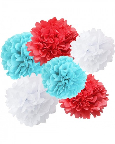 Tissue Pom Poms Dr. Suess Cat in The Hat Party/Airplane/Dr Suess Baby Shower Decorations Blue White Red Tissue Paper Flower H...