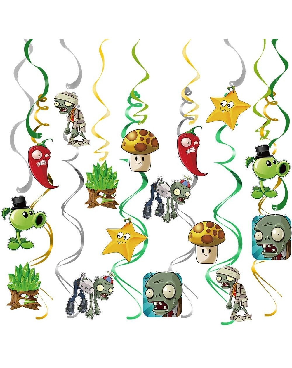 Party Favors Plant vs Zombie Birthday Party Supplies Hanging Swirls with 8 Different PVZ Patterns- Walking Zombies Theme Hang...