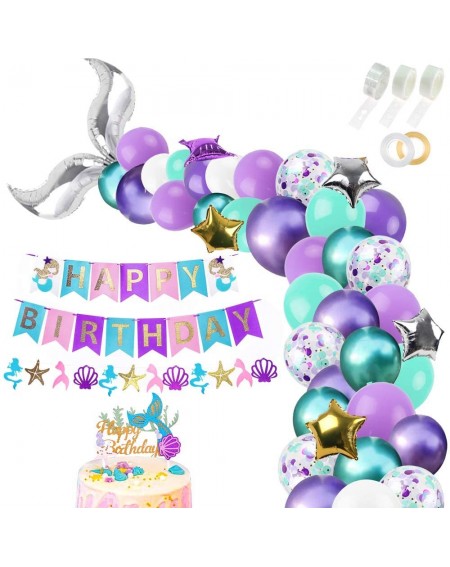Balloons 311pcs Mermaid Party Supplies and Mermaid Happy Birthday Banner and Glitter Mermaid Cake Topper for Birthday Party D...